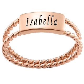 14K Rose Gold Plated Engraved Name with Double Roped Band Ring