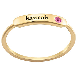 14K Gold Plated Engraved Name and Birthstone Rectangle Stackable Ring