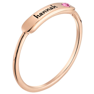 14K Rose Gold Plated Engraved Name and Birthstone Rectangle Stackable Ring
