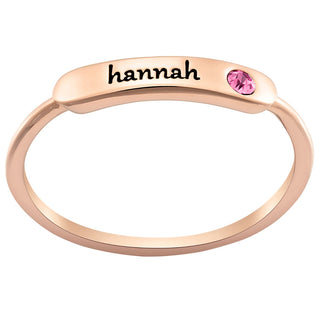 14K Rose Gold Plated Engraved Name and Birthstone Rectangle Stackable Ring