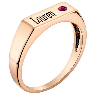 14K Rose Gold Plated Engraved Name and Birthstone Rectangle Ring