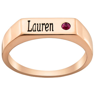 14K Rose Gold Plated Engraved Name and Birthstone Rectangle Ring