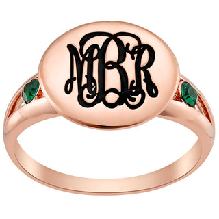 14K Rose Gold Plated Engraved Monogram and Birthstone Double Band Ring