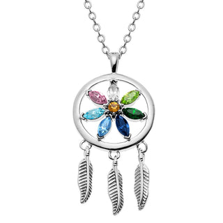 Birthstone Dream Catcher with Feathers Necklace