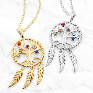 Birthstone Tree of Life Dream Catcher Necklace