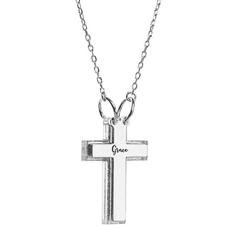 3-D Engraved Cross with Clear Back Necklace