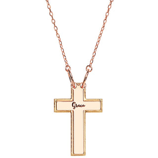3-D Engraved Cross with Clear Back Necklace