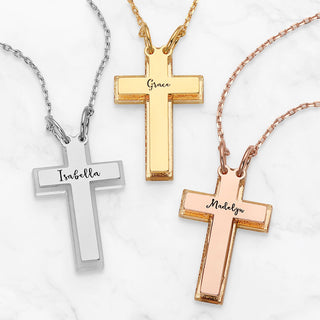 3-D Engraved Cross with Clear Back Necklace