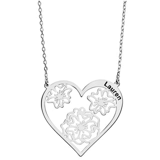 Hearts and Flowers Filigree Engraved Name Necklace