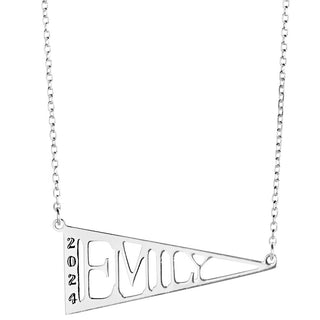 Sterling Silver Name Pennant with Engraved Year Necklace