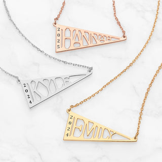 Name Pennant with Engraved Year Necklace