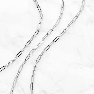 Silver Plated Engraved Paperclip Station Necklace