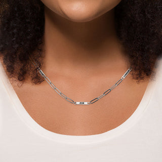 Silver Plated Engraved Paperclip Station Necklace