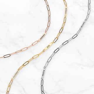 14K Gold Plated Engraved Paperclip Station Necklace