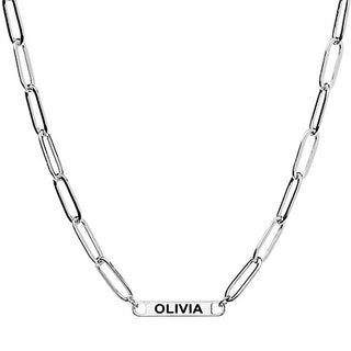 Silver Plated Engraved Paperclip Station Necklace