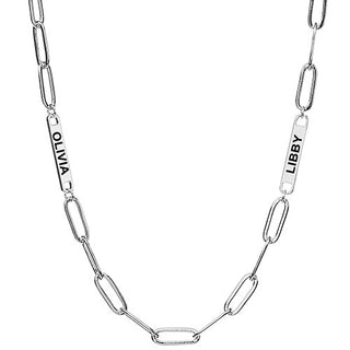 Silver Plated Engraved Paperclip Station Necklace