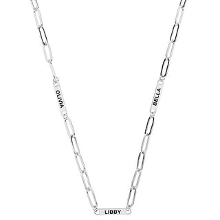 Silver Plated Engraved Paperclip Station Necklace