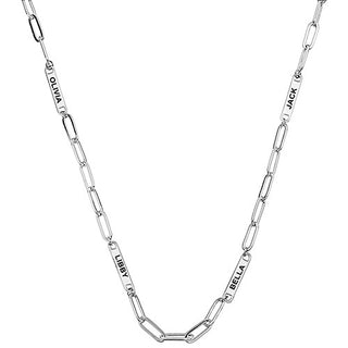 Silver Plated Engraved Paperclip Station Necklace
