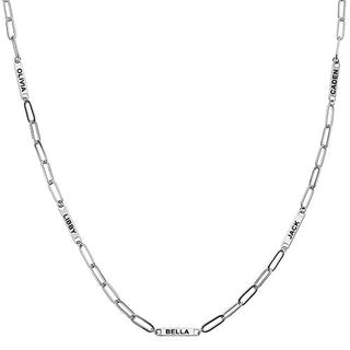 Silver Plated Engraved Paperclip Station Necklace