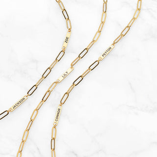 14K Gold Plated Engraved Paperclip Station Necklace