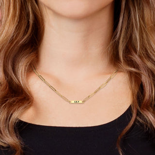 14K Gold Plated Engraved Paperclip Station Necklace