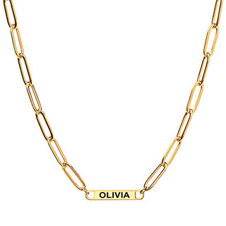 14K Gold Plated Engraved Paperclip Station Necklace