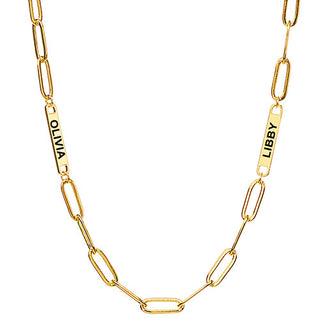 14K Gold Plated Engraved Paperclip Station Necklace