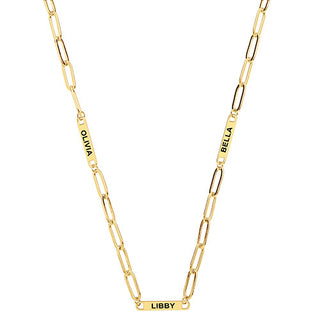 14K Gold Plated Engraved Paperclip Station Necklace