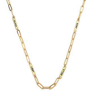 14K Gold Plated Engraved Paperclip Station Necklace