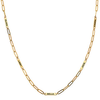 14K Gold Plated Engraved Paperclip Station Necklace