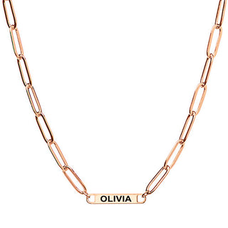 14K Rose Gold Plated Engraved Paperclip Station Necklace