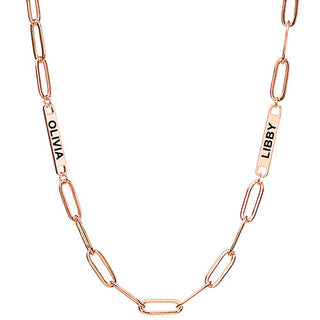 14K Rose Gold Plated Engraved Paperclip Station Necklace