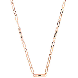 14K Rose Gold Plated Engraved Paperclip Station Necklace