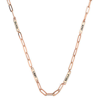 14K Rose Gold Plated Engraved Paperclip Station Necklace