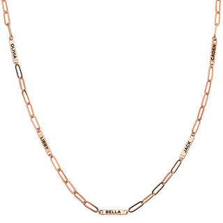 14K Rose Gold Plated Engraved Paperclip Station Necklace