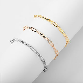 14K Gold Plated Engraved Paperclip Station Bracelet