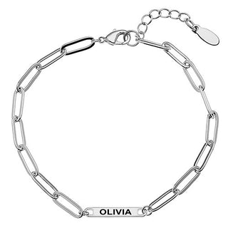 Silver Plated Engraved Paperclip Station Bracelet