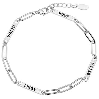 Silver Plated Engraved Paperclip Station Bracelet