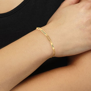 14K Gold Plated Engraved Paperclip Station Bracelet