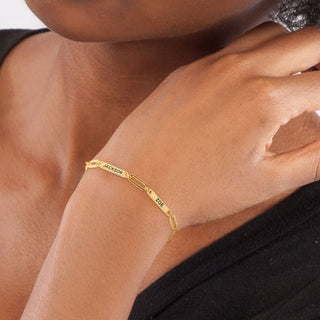 14K Gold Plated Engraved Paperclip Station Bracelet