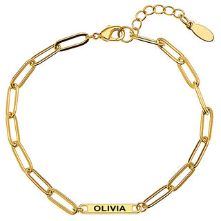 14K Gold Plated Engraved Paperclip Station Bracelet