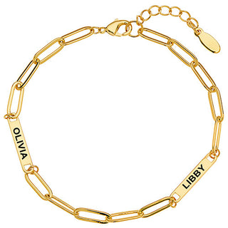 14K Gold Plated Engraved Paperclip Station Bracelet