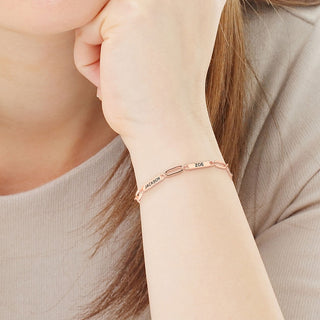 14K Rose Gold Plated Engraved Paperclip Station Bracelet