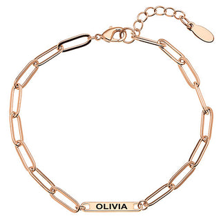 14K Rose Gold Plated Engraved Paperclip Station Bracelet