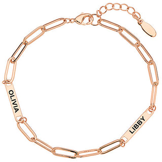 14K Rose Gold Plated Engraved Paperclip Station Bracelet