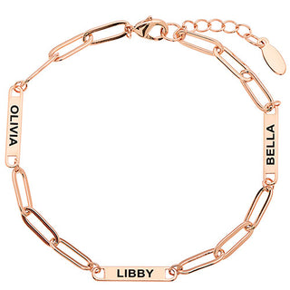 14K Rose Gold Plated Engraved Paperclip Station Bracelet