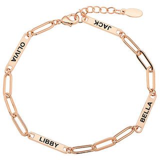 14K Rose Gold Plated Engraved Paperclip Station Bracelet