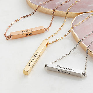 14K Gold Plated Vertical 4-Sided Engraved Family Name Necklace