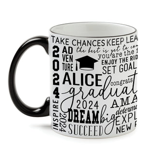 Words of Wisdom Graduate White Coffee Mug with Black Rim and Handle-11oz