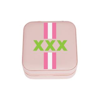 Pink Zip Travel Jewelry Case with Green Monogram and Pink Stripe
